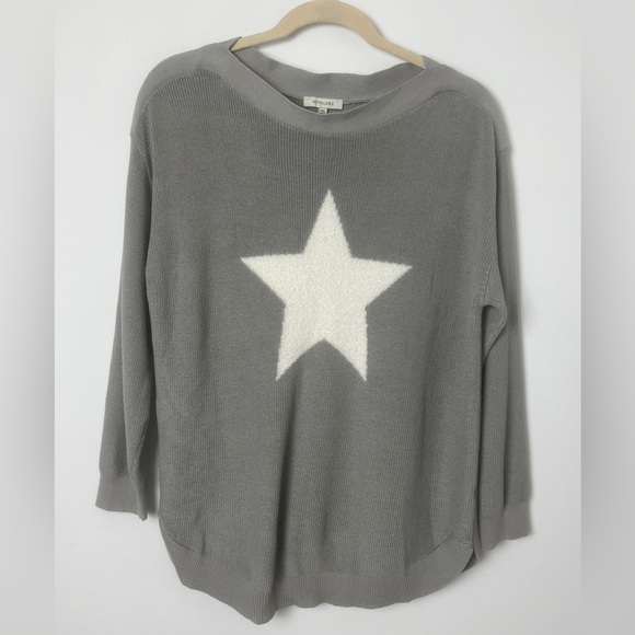 Astrologie Gray White Fuzzy Star Ribbed Boat Neck Long Sleeve Boho Sweater XXL - Picture 1 of 9